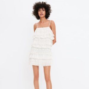 ZARA FLORAL LACE RUFFLE TIERED STRAPS MINI DRESS